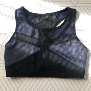 90 degree navy and black mesh panel sports bra